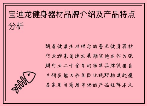 宝迪龙健身器材品牌介绍及产品特点分析