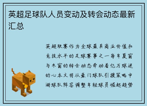 英超足球队人员变动及转会动态最新汇总